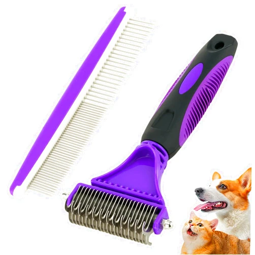 ZNOKA Pet Dematting Tool 2 Pack - Double Sided Undercoat Rake & Dematting Comb for Detangling Matted or Knotted Undercoat Hair, Great for Medium or Long-haired Dogs & Cats