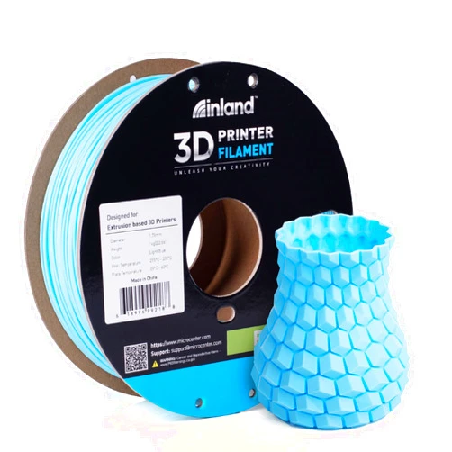 INLAND PLA 3D Printer Filament - 3D Printing PLA Filament 1.75mm, Dimensional Accuracy +/- 0.03mm - 1kg Cardboard Spool (2.2 lbs), Light Blue PLA