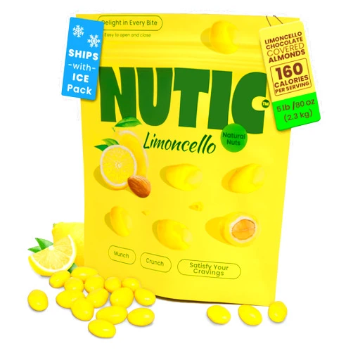 Nutic Lemoncello Chocolate Covered Almonds - 5 Lb. Roasted Almond in White Chocolate & Lemon Creme Candy. Citrus Bliss Flavors for Perfect Snacks & Gifts, Made in USA - (Pack of 1)