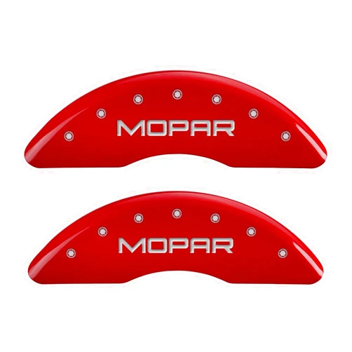 MGP Caliper Covers 42012SMOPRD Red Powder Coat Finish Front and Rear Caliper Cover, Set of 4 (MOPAR Silver Characters, Engraved)