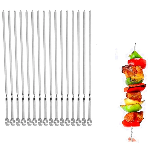 MOCUMEI Metal Skewers for Grilling,Kabob Skewers,Flat BBQ Barbecue Skewer,Grilling Skewers Set,Reusable BBQ (14