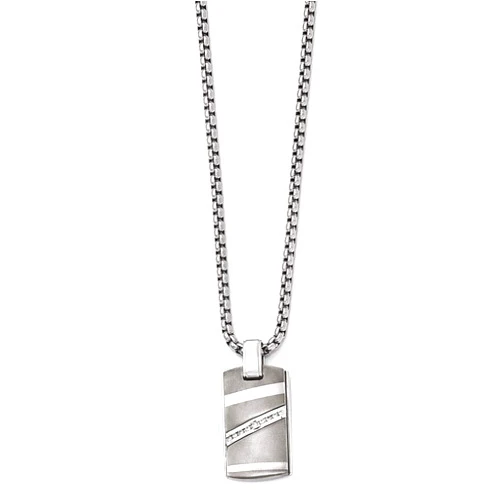 Roy Rose Jewelry Edward Mirell Jewelry Collection Titanium .18ctw Diamond with Sterling Silver Bezel Pendant Necklace Length 20'' inches
