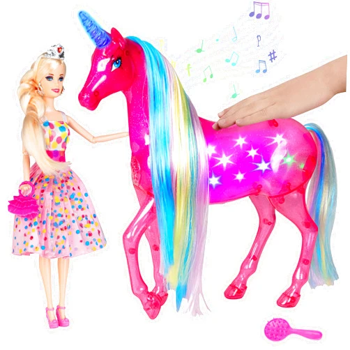 BETTINA My Dreamy Unicorn and Princess Doll Playset, Large Size Unicorn Toys with Magical Rainbow Lights & Realistic Horse Sounds, Ideal Unicorn Gifts Horse Play Set for Girls 3-9