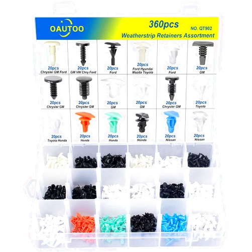 OAUTOO 360pcs Weatherstrip Retainer Clips Quick-Select Kit Assortment for Ford GM Chrysler VW Mazda Hyundai Toyota Honda & Nissan