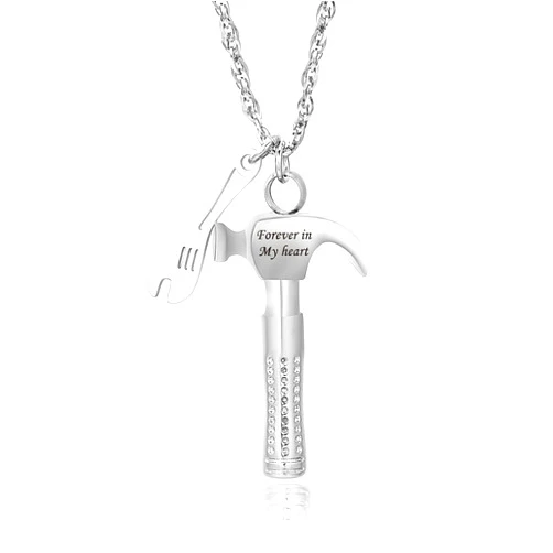 FASJOY Hammer Cremation Jewelry for Ashes Urn Necklace Keepsake Memorial Pendant Grandpa Ashes Necklace