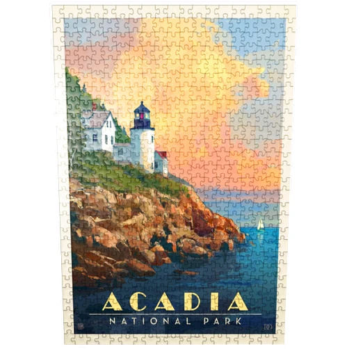 MyPuzzle.com MyPuzzle Acadia National Park: Lighthouse, Vintage Poster - Premium 500 Piece Jigsaw Puzzle for Adults