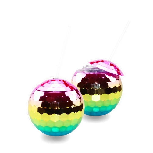 Towjaw 2Pcs Disco Ball Cups (20oz) - Rainbow disco ball drink cups, disco ball cups with straws and lids, disco ball cup cocktail cups for bachelorette party decorations.