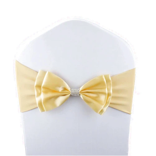 MYS QiQi 6 PCS Double Bows Stretch Chair Sashes, for Wedding Party Chair Cover Decoration, Spandex Stretch Chairs Bands (Pack of 6 Champagne)