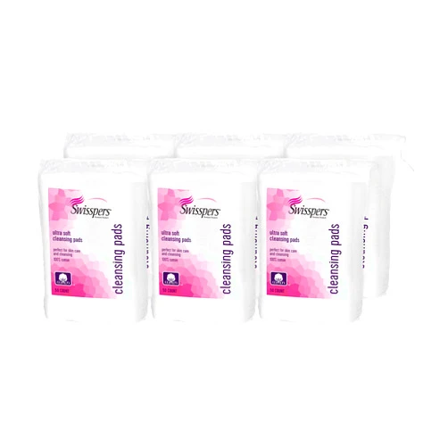 Swisspers Premium Facial Cleansing Pad, 100% Cotton, Ultra Soft, Extra Large, 50 White Pads per Reclosable Bag, 6 Bags (300 Pads Total)