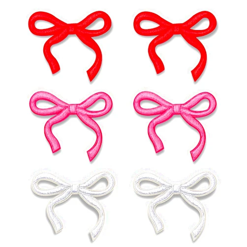 Rimvoe 6pcs Bow Iron on Patches, White Pink Red Bow Patches for Jackets Hats Bags Clothing DIY, 2.75'' x 2.36''