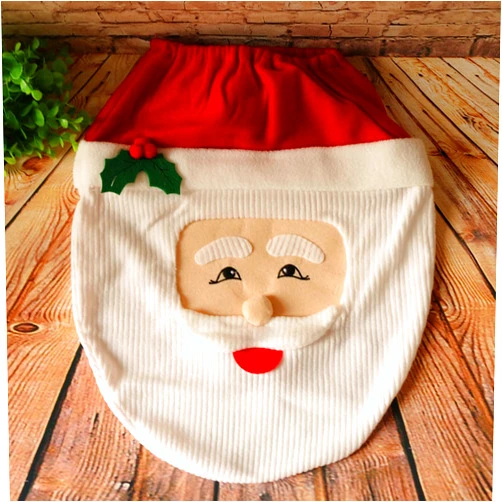 VANTATY Christmas Santa Claus Toilet Seat Cover, Bath Bathroom Home Decoration Smile Santa Claus Toilet Seat Cover Decors, Soft Flannel Chair Xmas Toilet Cover Party Christmas Ornaments Holiday