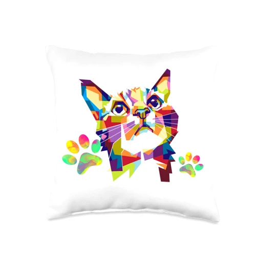 Lucky Funny Best Cat Dad Ever Colorful cat Funny Colorful Party Animal, Fun with My cat Throw Pillow, 16x16, Multicolor