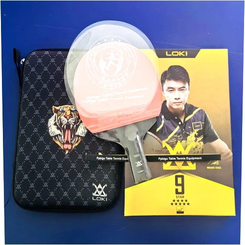 Ppbigu Wanghao Loki 9 Star Professional Ping Pong Bat Paddle with Original Bag, High Sticky 5 Wood +2 Carbon Blade Table Tennis Racket for Attack-Loop Play