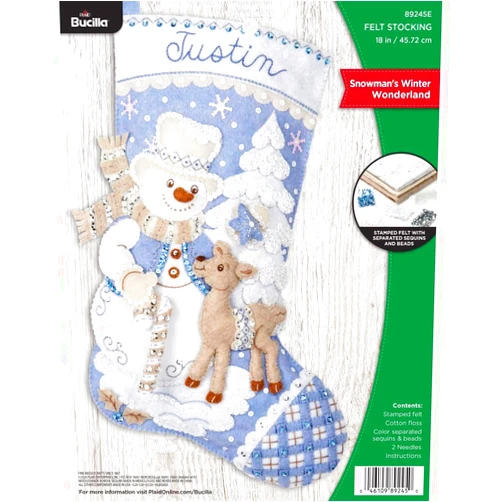 Bucilla 89245E Felt Applique Christmas Stocking Kit, Snowman's Winter, 18