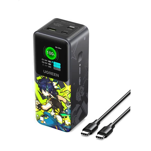 UGREEN Nexode Power Bank 20000mAh 130W Portable Charger 72Wh PD Fast Charging 3-Port USB C Battery Pack with TFT Smart Display for MacBook/iPad/iPhone 16/Samsung S24 and More Genshin Impact Edition