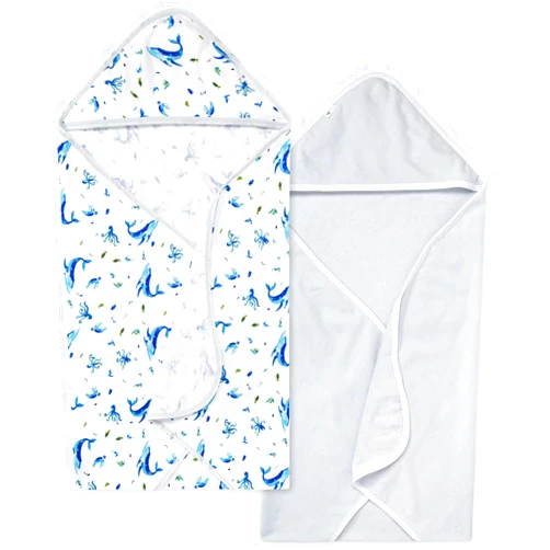 Burt's Bees Baby Burts Bees Baby Infant Hooded Towels Whale of a Tale Organic Cotton, Unisex Bath Essentials and Newborn Necessities, Soft Nursery Towel with Hood Set, 2-Pack Size 29 x 29 Inch