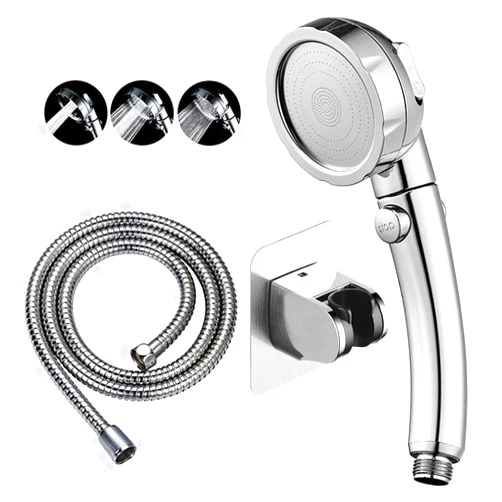 KAIYING Drill-Free High Pressure Handheld Shower Head with ON/OFF Pause Switch 3 Spray Modes Water Saving Showerhead, Detachable Puppy Shower Accessories (M:Shower Head (Chrome)+Bracket+Hose)