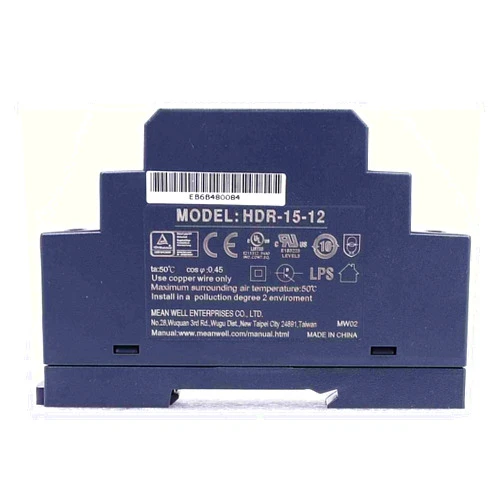 MEAN WELL Ultra Slim Step-Shape 1SU DIN Rail Power Supply, 12V 1.25A 15W - HDR-15-12