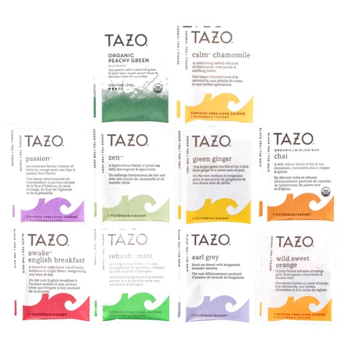 Tazo Tea Bags Sampler Variety Gift Box, 10 Different Flavors, 20 Count