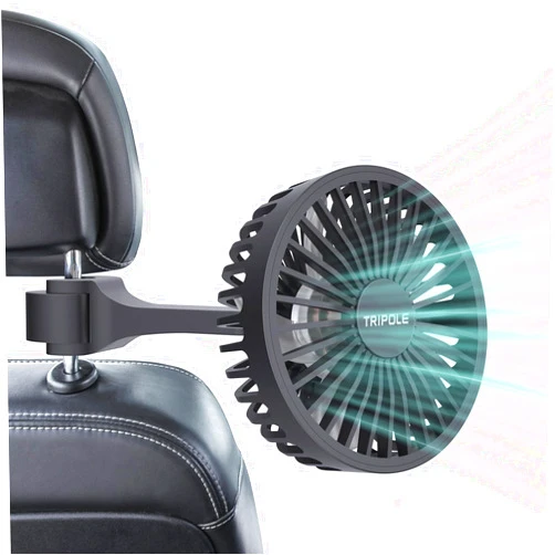 TriPole Car Fan for Rear Seat USB Powered Car Cooling Fan Powerful 3 Speed 5V Air Circulation Fan with Adjustable Clip for Vehicles SUV RV