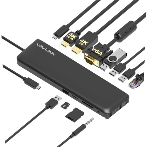 WAVLINK Triple Display USB C Docking Station with DP1.2 & HDMI1.4 &VGA, 85W PD Charging, USB 3.0 & 2.0 Ports, SD TF Card Reader, Gigabit Ethernet, Audio for Dell XPS 13/15,Lenovo Yoga,MacBook Pro, etc