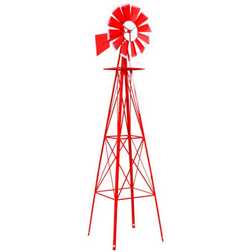 Crownland 8FT Ornamental Windmill Backyard Garden Decoration Weather Vane, Heavy Duty Metal Wind Mill Weather Resistant 4 Legs Design (Red)
