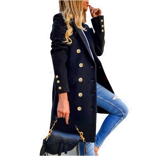 IDEALSANXUN Womens Fall Winter Wool Coats Double Breasted Midi Peacoat Trench Coats