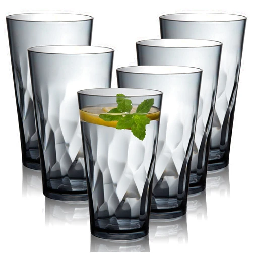 JGIRL Unbreakable Plastic Drinking Glasses, Set of 6, Shatterproof Drinking Cups, Plastic glass cup,16 oz plastic Tumbler Cups,Dishwasher Safe (Grey)