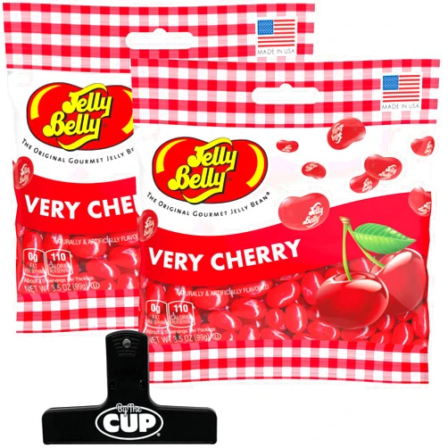 By The Cup Jelly Belly Jelly Beans, Very Cherry, 3.5 oz (Pack of 2) with By The Cup Bag Clip