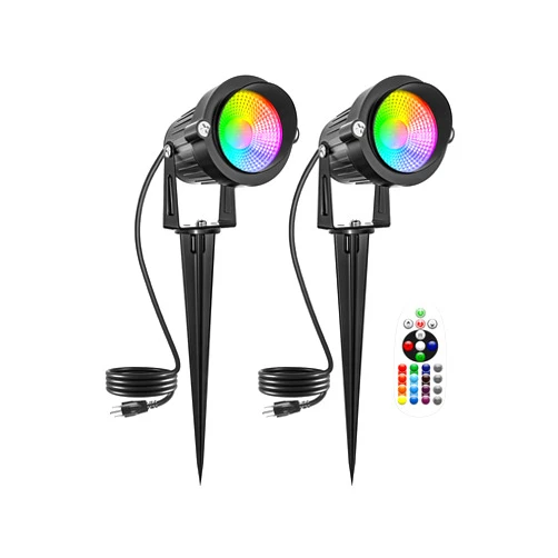 DOREIO Halloween RGBW Outdoor Spotlights for Yard,10W Color Changing Landscape Lights with Remote Control 120V LED Landscape Lighting Waterproof Spotlight with Plug Tree Garden Path Decoration (2Pack)