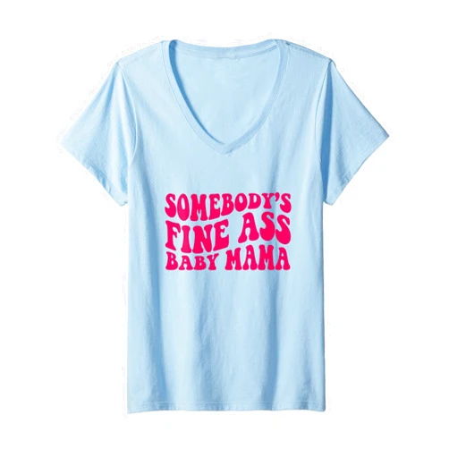 Somebody's Fine AssBaby Mama Groovy Colors Women Womens Somebody's Fine Ass Baby Mama Groovy Colors Women V-Neck T-Shirt