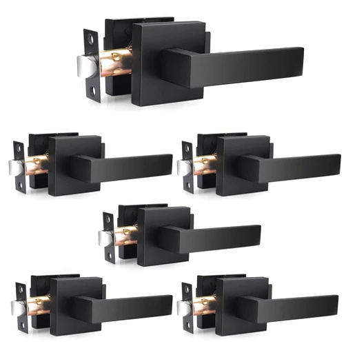 Probrico Matte Black Passage Door Levers Square Hall Closet Handles, Heavy Duty Interior Non-Locking Lever Sets, Reversible for Right & Left Side, 6 Pack