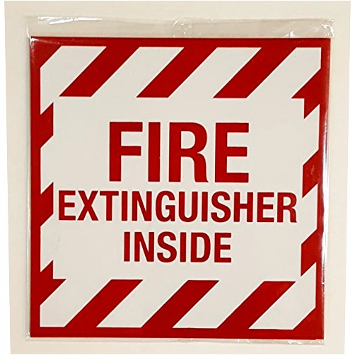 BUILDINGSIGNS.COM 2 pcs -FIRE Extinguisher Inside Sign (White Aluminum Sign 4X4)