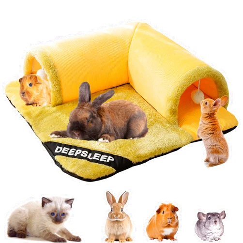 Mechpia Rabbit Tunnel Bed Plush, Large Bunny Tunnel Tube with Removable Mat Hideout Toys for Guinea Pig Rabbit Bunny Chinchilla Kitty Cat