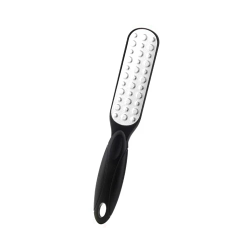 CTFRQC Two-Sided File - Pedicure Feet Scrubber with Handle for Callus, Dry, and Dead Skin Removal - Heel Scraper for Feet, Hands, and Body - Foot Filer for Use in Shower, Silvery