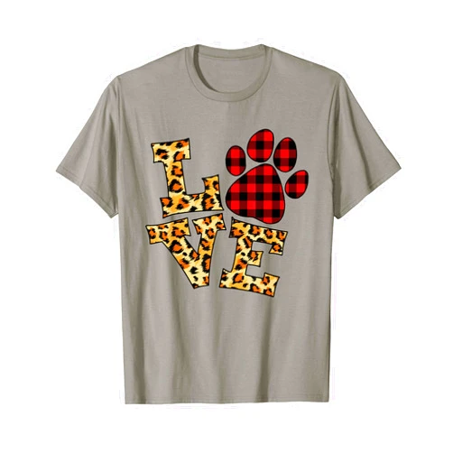 Funny Heart Paw Valentine's day Gifts Paw Valentines Leopard Buffalo Plaid Dog Mom Dog Dad Gifts T-Shirt