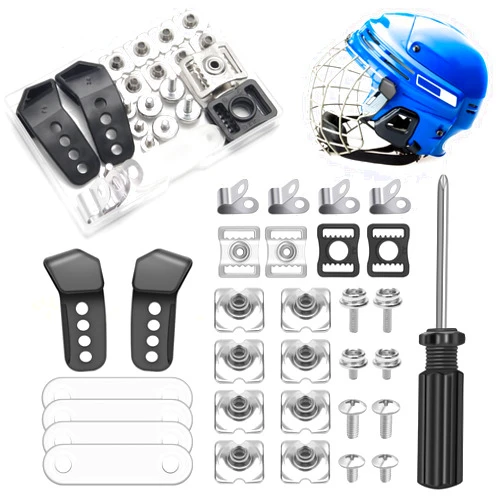 Anglekai 31PCS Hockey Helmet Repair Kit, Football Helmet Hardware Kit Include 2 J Clips/ 4 Rubber Gaskets/ 4 R Shape Football Visor Clips/ 16 Screw Nuts/ 4 Chin Strap Adapter/Screwdriver (31)