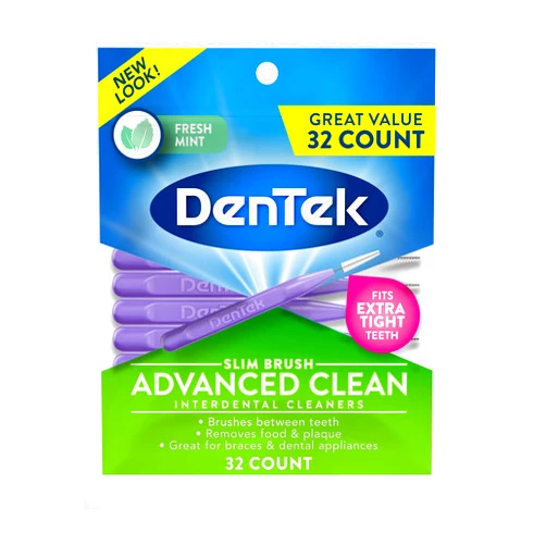 DenTek Slim Brush Advanced Clean Interdental Cleaners, Extra Tight, 32 Count