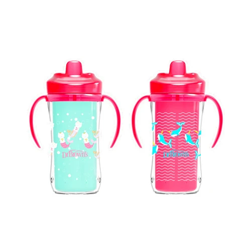 Dr. Brown's Milestones Hard Spout Insulated Sippy Cup with Handles, Pink, 10 oz, 2 Pack, 12m+