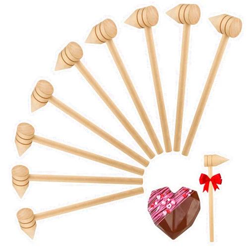 CJFocus 12 Pcs Mini Wooden Hammer for Chocolate Breakable Heart, Seafood Shellfish Crab Lobster Cracking Tool, Small Solid Hardwood Mallet, Craft Tool, Party Game Props