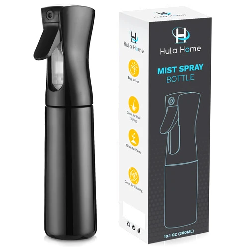 Hula Home Spray Bottle for Hair (10.1oz/300ml) Continuous Empty Ultra Fine Plastic Water Mist Sprayer – For Hairstyling, Cleaning, Salons, Plants, Essential Oil Scents & More - Black