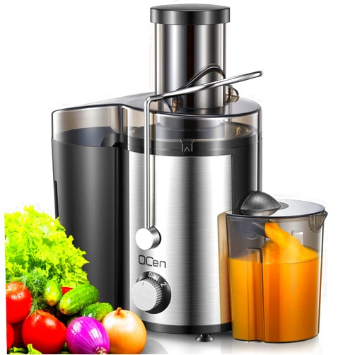 Qcen Juicer Machine, 800W Centrifugal Juicer Extractor with Wide Mouth 3” Feed Chute for Fruit Vegetable, Easy to Clean, Stainless Steel, BPA-free (Black)