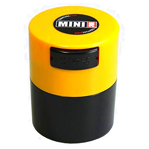 TIGHTPAC MINIVAC Minivac - 10g to 30 grams Airtight Multi-Use Vacuum Seal Portable Storage Container for Dry Goods, Food, and Herbs - Yellow Cap & Black Body