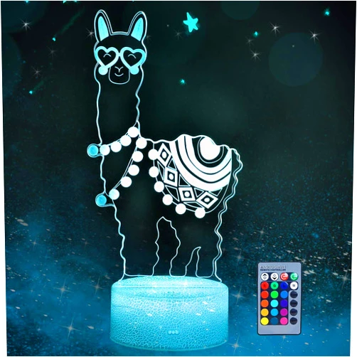 Hoofun 3D Llama Night Light, Love Heart Alpaca Llama 3D Visual Lamp with Remote Control Desk Home Decoration Lamps 16 Colors Changing 3D Illusion Night Lights Birthday Gifts for Kids