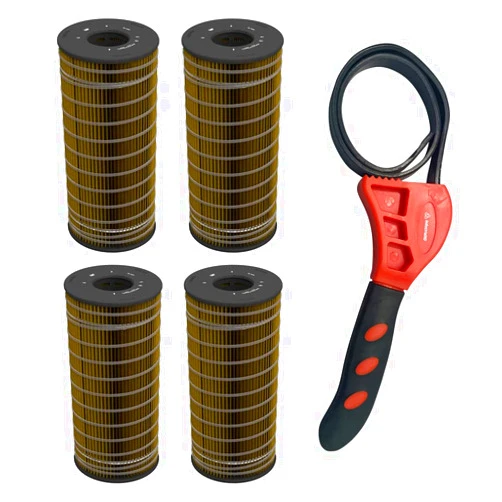 IndustrialHD Caterpillar 1R-0741 Hydraulic Oil Filter w/IHD Strap Wrench Bundle (4)