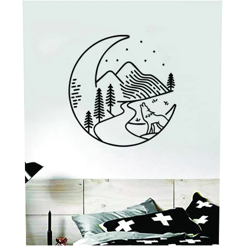 Boop Decals Moon Mountains V3 Wall Decal Sticker Vinyl Art Bedroom Room Decor Teen Boy Girl Kids Baby Nursery Animal Adventure Travel Wanderlust Explore Hike Camp Stars Wolf Wild