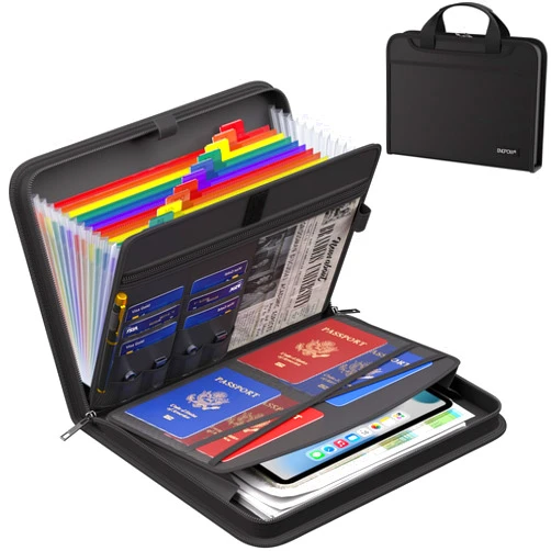 ENGPOW Accordion File Organizer,Fireproof Expanding File Folder with Multi Pockets,13 Colorful Pockets Document Organizer with Handle & Labels,Portable Home Travel Safe Storage for Letter A4 Files