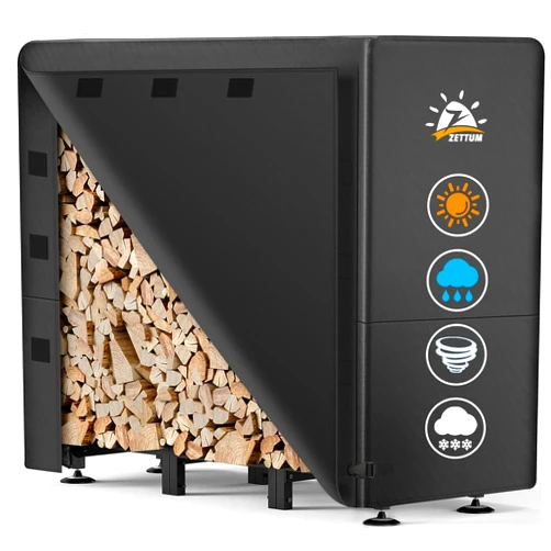 Zettum Firewood Rack Cover 4 Feet - 600D Wood Rack Cover Waterproof & Heavy Duty, 4 Foot Outdoor Log Pile Holder Covers Storage for 4FT Standard Fire Wood Rack Stands (48 x 24 x 49 Inch)