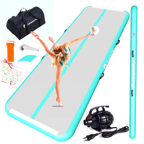 CHAMPIONPLUS Inflatable Air Tumbling Mat Gymnastics Tumble track 4/8 inches Thickness Air Mats for Home Use/Training/Cheerleading/Water Yoga 10ft 13ft 16ft 20ft with Electric Air Pump
