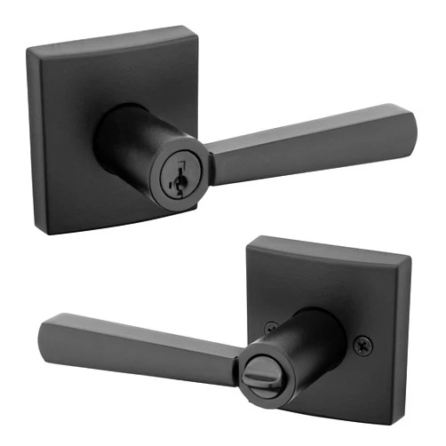 Baldwin Spyglass , Entry Door Handle Reversible Lever with Keyed Lock Featuring SmartKey Re-key Technology and Microban Protection, in Matte Black